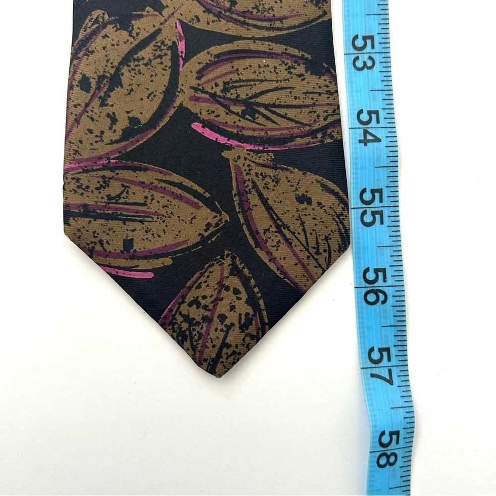 Valente 100% Silk Floral Botanical Men's Tie Black Brown Tan Pink One Size